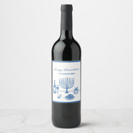 Whimsical Hand Drawn Hanukkah Party Trendy Custom Wijn Etiket