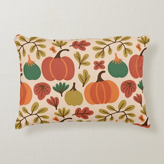Whimsical Hand-Drawn Herfst Halloween Pompoen Seam Accent Kussen (Voorkant)