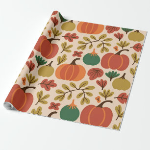 Whimsical Hand-Drawn Herfst Halloween Pompoen Seam Cadeaupapier