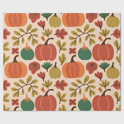 Whimsical Hand-Drawn Herfst Halloween Pompoen Seam Cadeaupapier (Vlak)