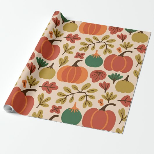 Whimsical Hand-Drawn Herfst Halloween Pompoen Seam Cadeaupapier (Uitgerold)