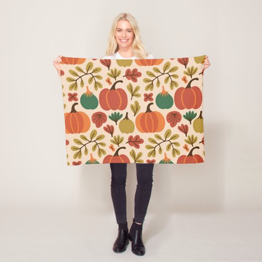 Whimsical Hand-Drawn Herfst Halloween Pompoen Seam Fleece Deken (In situ)