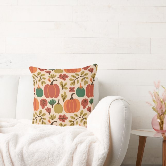 Whimsical Hand-Drawn Herfst Halloween Pompoen Seam Kussen (Bank)