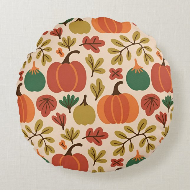 Whimsical Hand-Drawn Herfst Halloween Pompoen Seam Rond Kussen (Voorkant)
