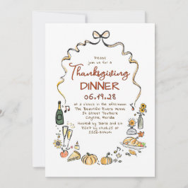 Whimsical Hand Drawn Herfst Thanksgiving Diner Kaart