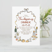 Whimsical Hand Drawn Herfst Thanksgiving Diner Kaart (Staand voorkant)
