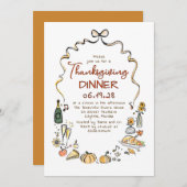 Whimsical Hand Drawn Herfst Thanksgiving Diner Kaart (Voorkant / Achterkant)