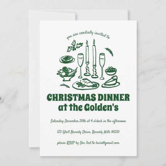 Whimsical Hand Drawn Holiday Dinner Party Kaart (Voorkant)