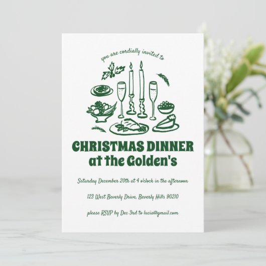 Whimsical Hand Drawn Holiday Dinner Party Kaart (Staand voorkant)
