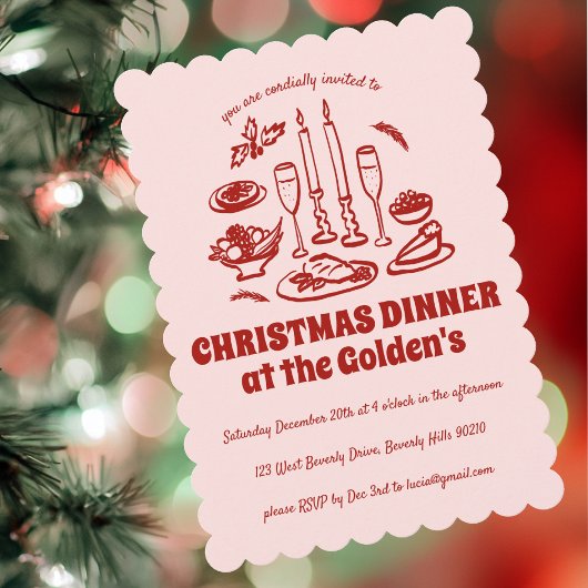 Whimsical Hand Drawn Holiday Dinner Party Kaart