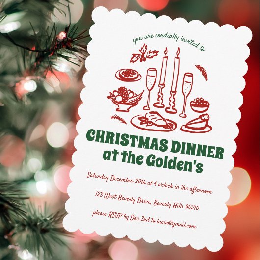 Whimsical Hand Drawn Holiday Dinner Party Kaart