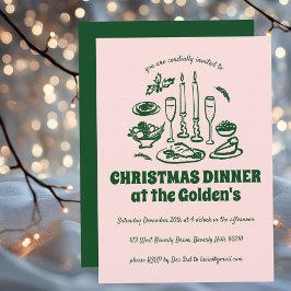Whimsical Hand Drawn Holiday Dinner Party Kaart