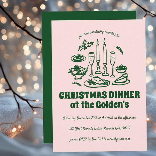 Whimsical Hand Drawn Holiday Dinner Party Kaart