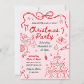Whimsical Hand Drawn Holly Jolly Christmas Party Kaart (Voorkant)