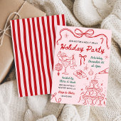 Whimsical Hand Drawn Holly Jolly Holiday Party Kaart