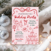 Whimsical Hand Drawn Holly Jolly Holiday Party Kaart