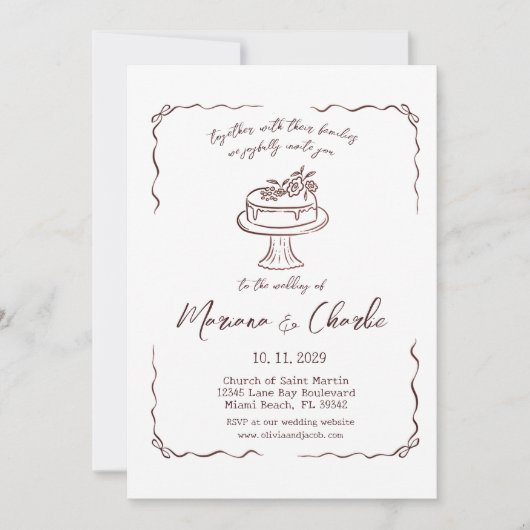 Whimsical Hand Drawn Illustration Wedding Kaart (Voorkant)
