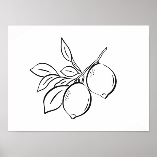Whimsical Hand-Drawn Ink Lemon Branch Art Poster (Voorkant)