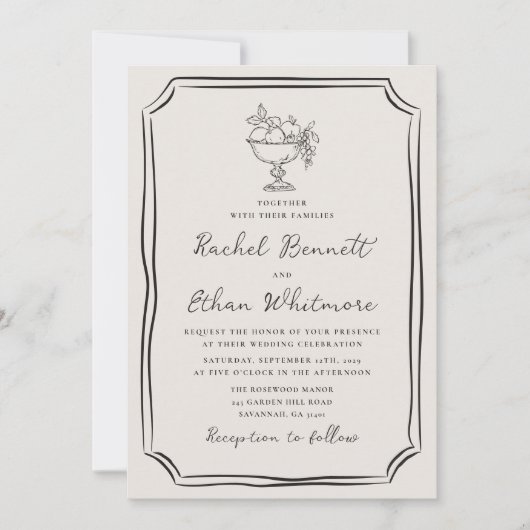 Whimsical Hand-Drawn Ivory Wedding Invitation Aankondiging (Voorkant)