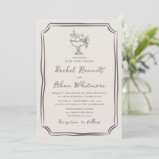 Whimsical Hand-Drawn Ivory Wedding Invitation Aankondiging (Staand voorkant)