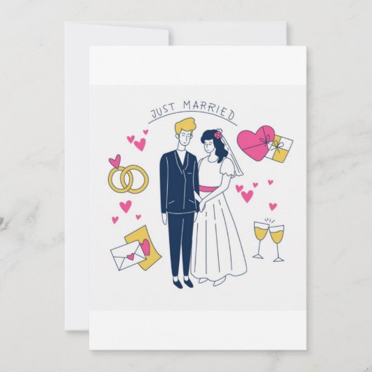Whimsical Hand-Drawn "Just Married" Couple  (Voorkant)