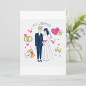 Whimsical Hand-Drawn "Just Married" Couple  (Staand voorkant)