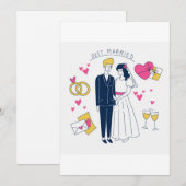 Whimsical Hand-Drawn "Just Married" Couple  (Voorkant / Achterkant)