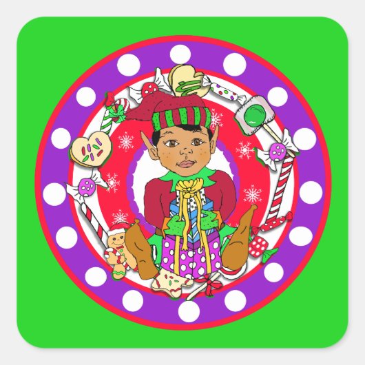 Whimsical Hand Drawn Kerstmis Elf Vierkante Sticker (Voorkant)