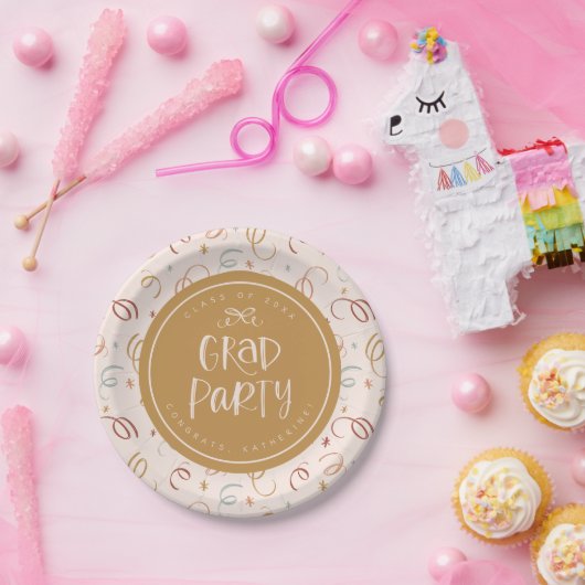 Whimsical Hand Drawn Kleurrijke Confetti Afstudeer Papieren Bordje (Feest)