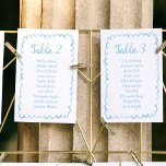 Whimsical Hand Drawn Lichtblauw Zitting Grafiek Ka Kaart<br><div class="desc">Betoverende aangepaste zithoek Kaarten met tafelnummers! Elke kaart heeft een grillig handgetekend lichtblauw lijst op een ongerepte witte achtergrond, versierd met een originele handgeschreven 'tafel' en een lijst met gepersonaliseerde namen. Wat deze kaarten echt magisch maakt, is hun omkeerbare ontwerp: lichtblauw aan de ene kant en wit aan de andere,...</div>