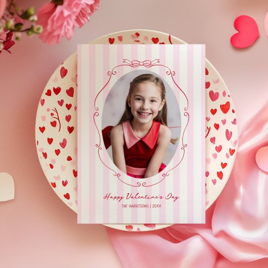 Whimsical Hand Drawn Lijst Roze Strepen Feestdagenkaart