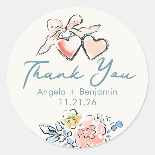 Whimsical Hand Drawn Locket Wedding Thank You Ronde Sticker (Voorkant)