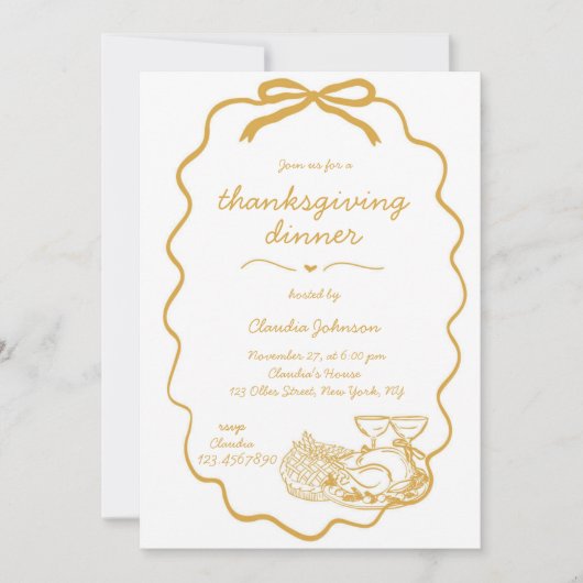 Whimsical Hand Drawn Modern Thanksgiving Diner Kaart (Voorkant)