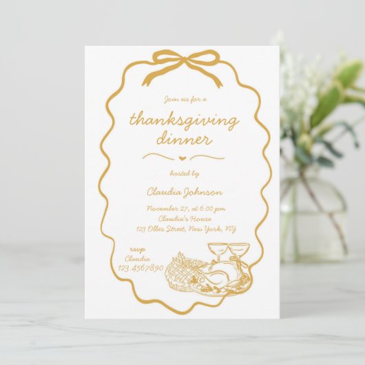 Whimsical Hand Drawn Modern Thanksgiving Diner Kaart (Staand voorkant)
