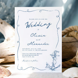 Whimsical Hand Drawn Nautical Anchor Wedding Kaart