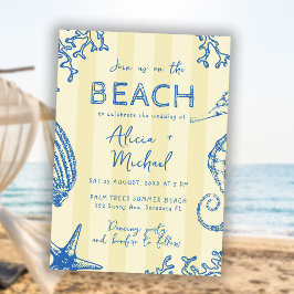 Whimsical hand drawn nautical coastal wedding  kaart