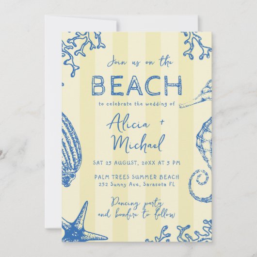 Whimsical hand drawn nautical coastal wedding  kaart (Voorkant)