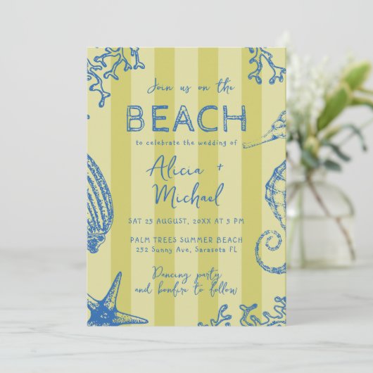 Whimsical hand drawn nautical coastal wedding  kaart (Staand voorkant)