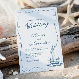 Whimsical Hand Drawn Nautical Sailboat Wedding Kaart