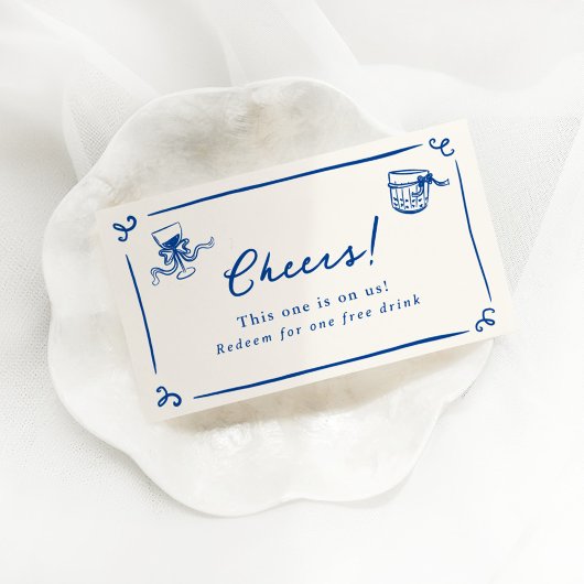 Whimsical Hand Drawn Navy Blue Drink Ticket Informatiekaartje