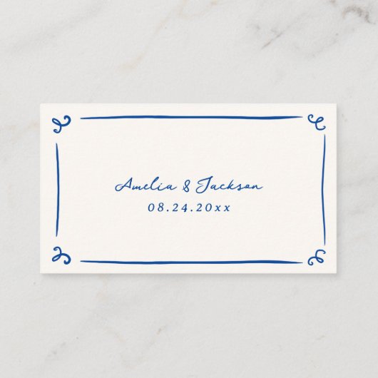 Whimsical Hand Drawn Navy Blue Drink Ticket Informatiekaartje (Achterkant)
