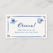 Whimsical Hand Drawn Navy Blue Drink Ticket Informatiekaartje (Voorkant)