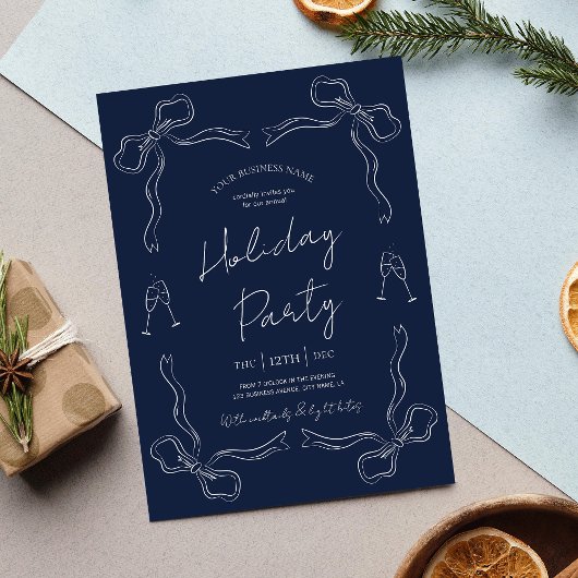 Whimsical Hand Drawn Navy Business Holiday Party Kaart