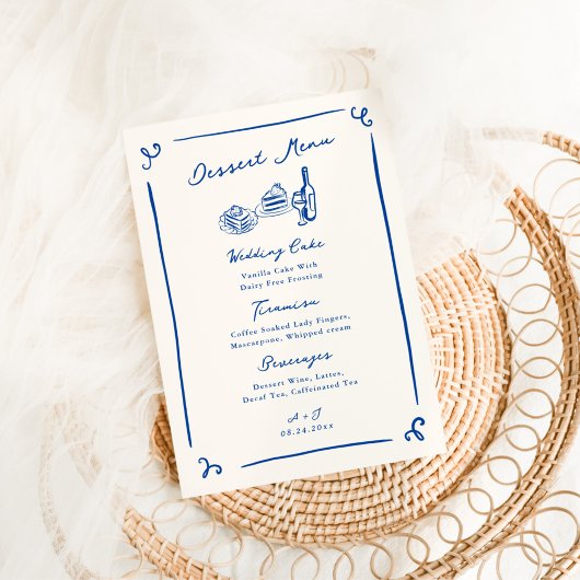 Whimsical Hand Drawn Navy Trouwdessert Menu