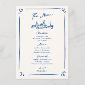 Whimsical Hand Drawn Navy Wedding Menu (Voorkant)