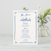 Whimsical Hand Drawn Navy Wedding Menu (Staand voorkant)