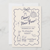Whimsical Hand Drawn New Year Party Invitation Kaart (Voorkant)
