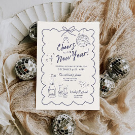 Whimsical Hand Drawn New Year Party Invitation Kaart