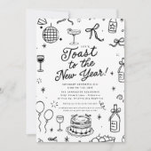 Whimsical Hand-Drawn New Year’s Eve Party Kaart (Voorkant)