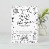 Whimsical Hand-Drawn New Year’s Eve Party Kaart (Staand voorkant)